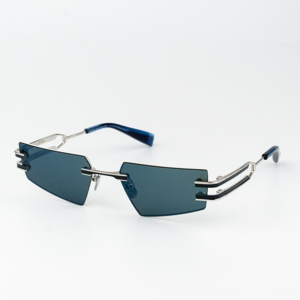 Balmain Men Sunglasses Titanium Silver Blue Mirror Geometric FIXE BPS-123E-54